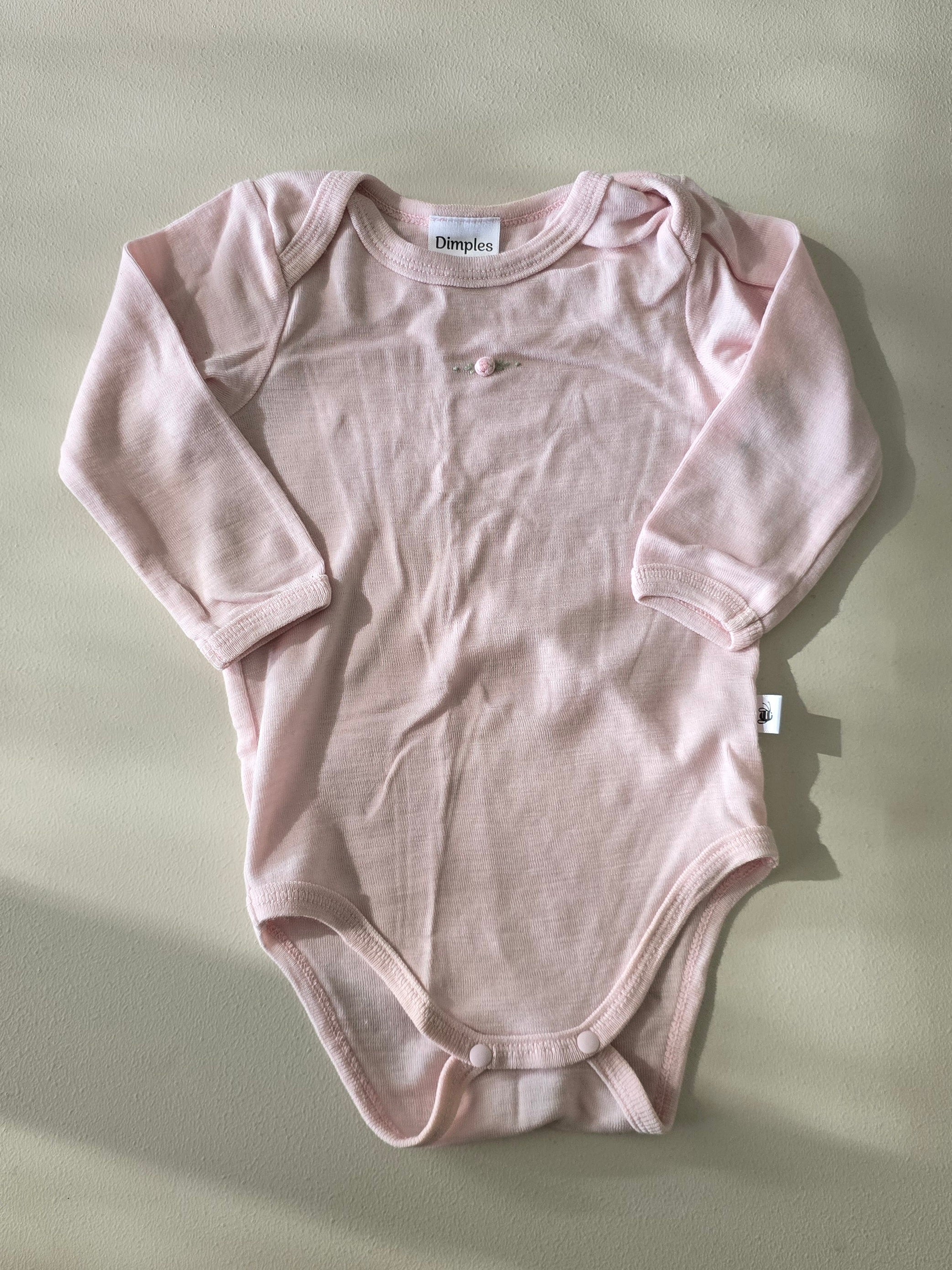 Dimples Pink Merino Onesie (6m)